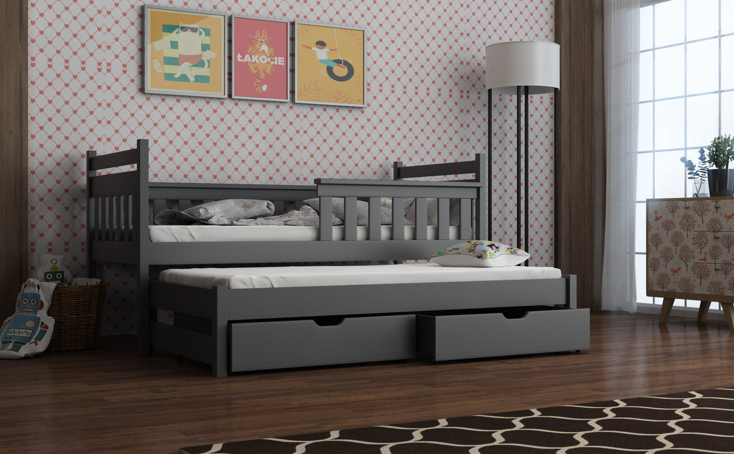 Wooden Bed Dominik with Trundle and Storage