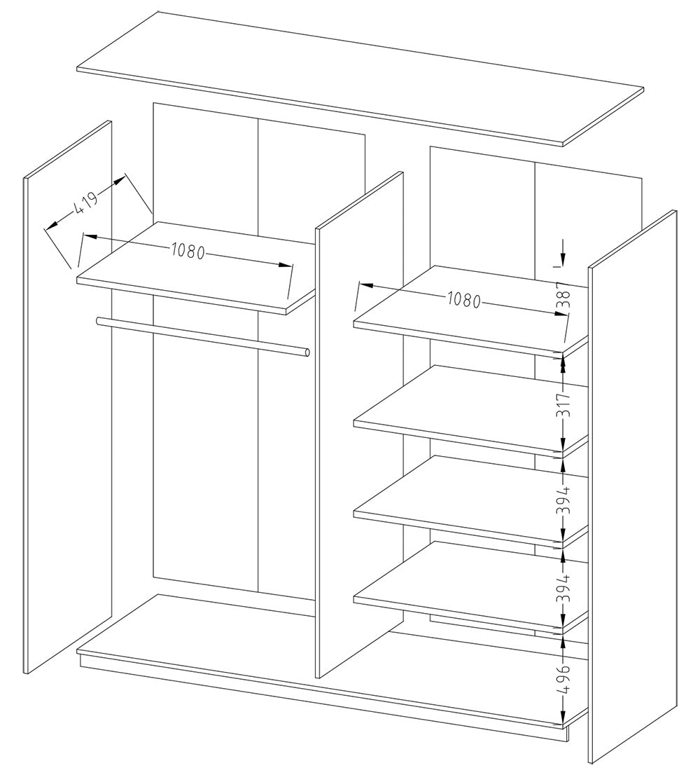 Beta Sliding Door Mirrored Wardrobe