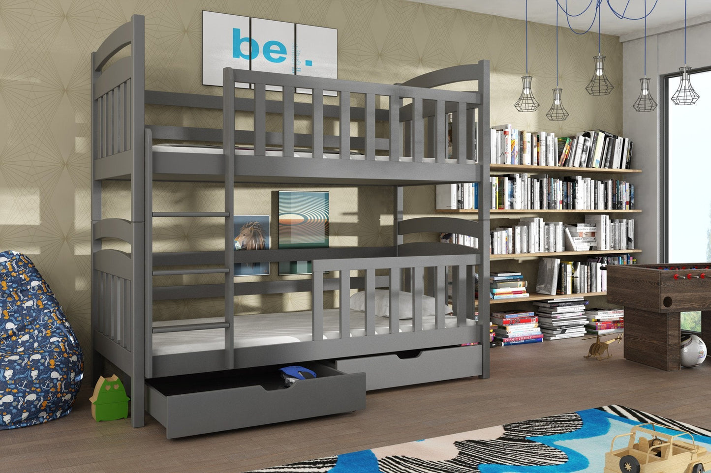 Wooden Bunk Bed Sebus with Storage