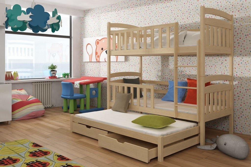 Wooden Bunk Bed Viki with Trundle and Storage