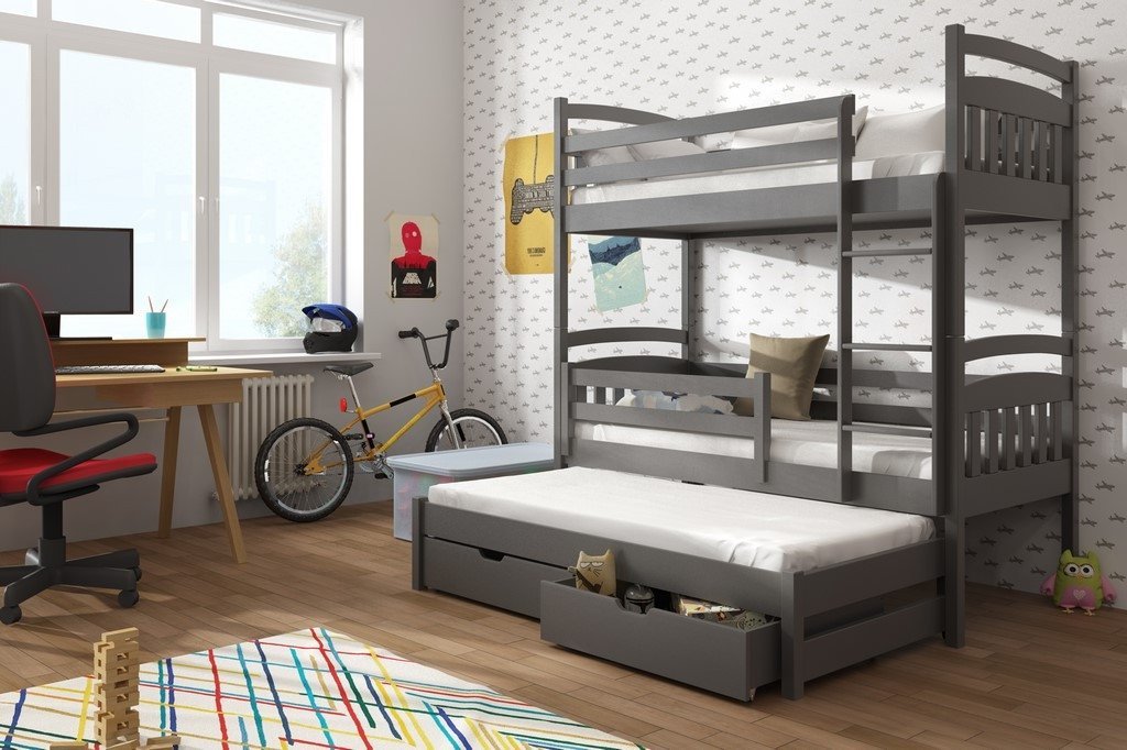 Wooden Bunk Bed Alan with Trundle and Storage