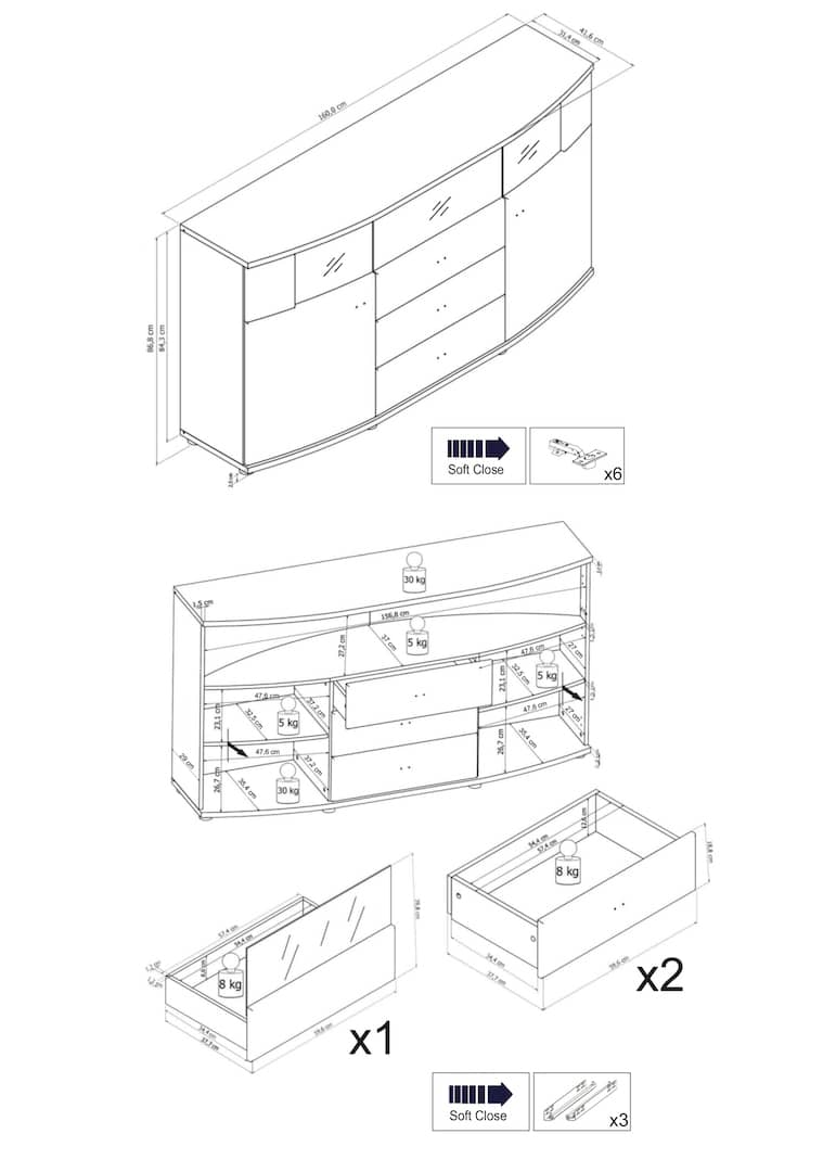 Dera 85 Sideboard Display Cabinet 160cm