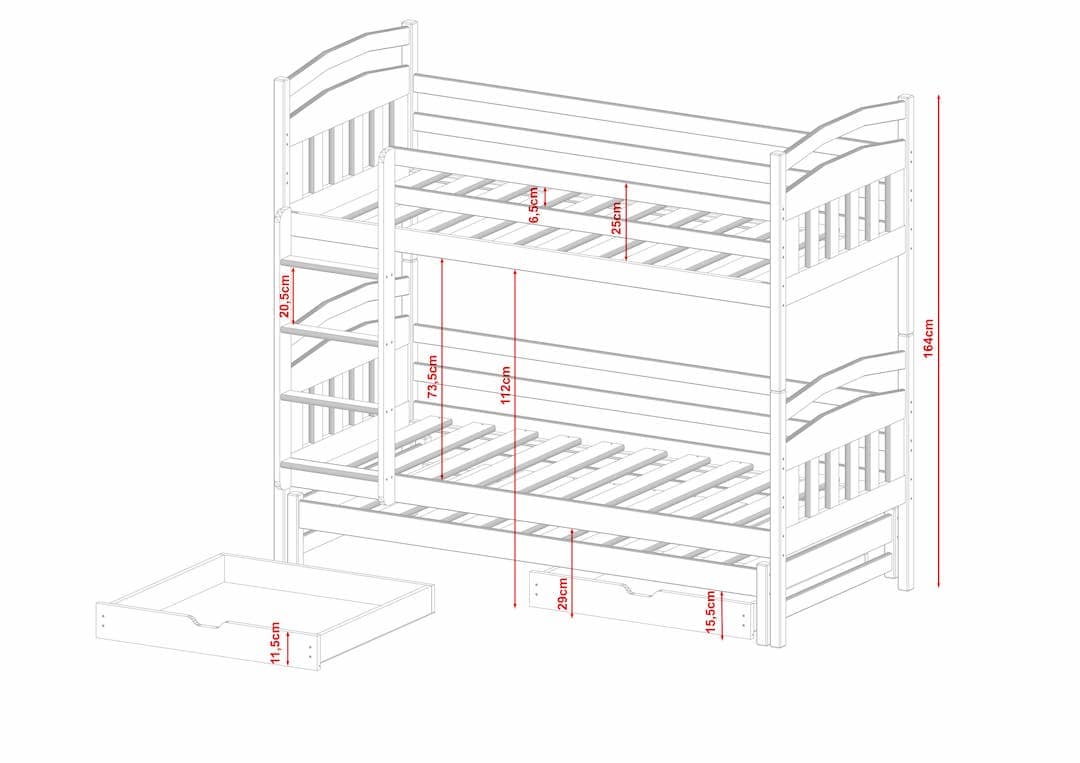 Wooden Bunk Bed Alan with Trundle and Storage