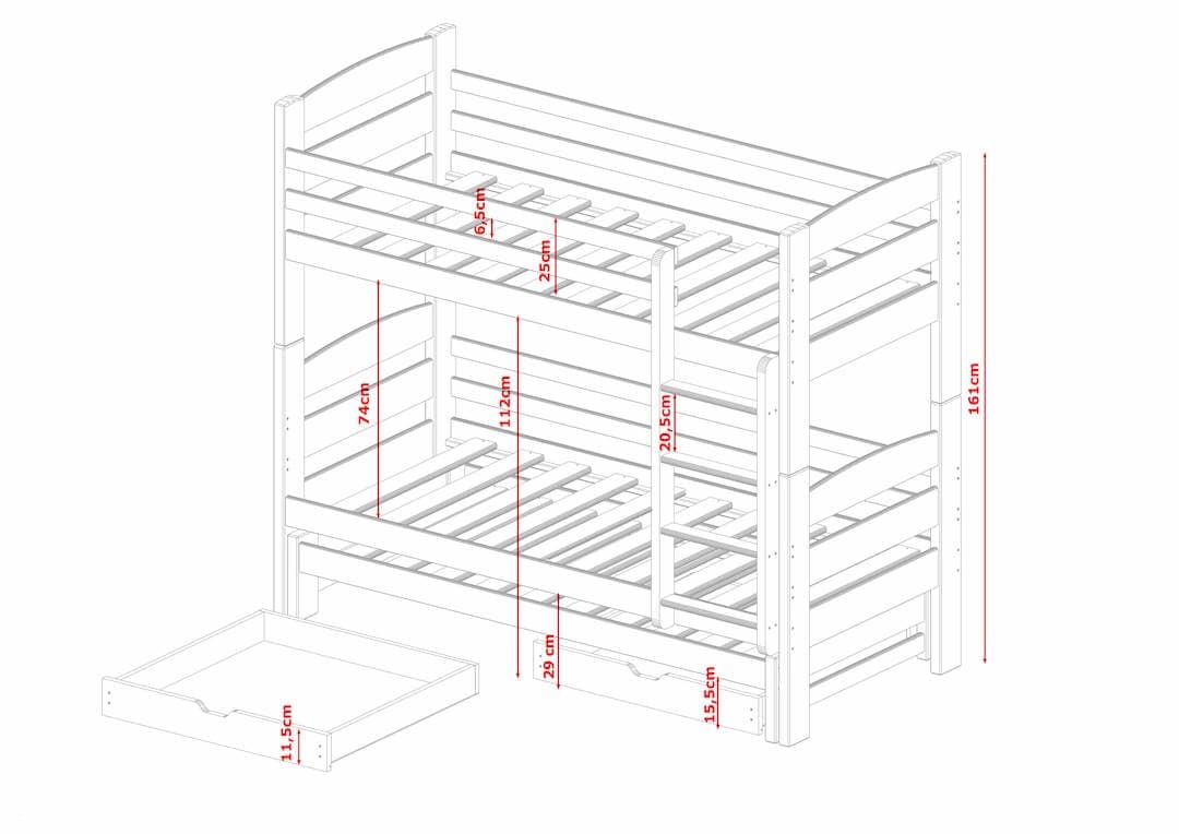 Wooden Bunk Bed Cezar with Trundle and Storage