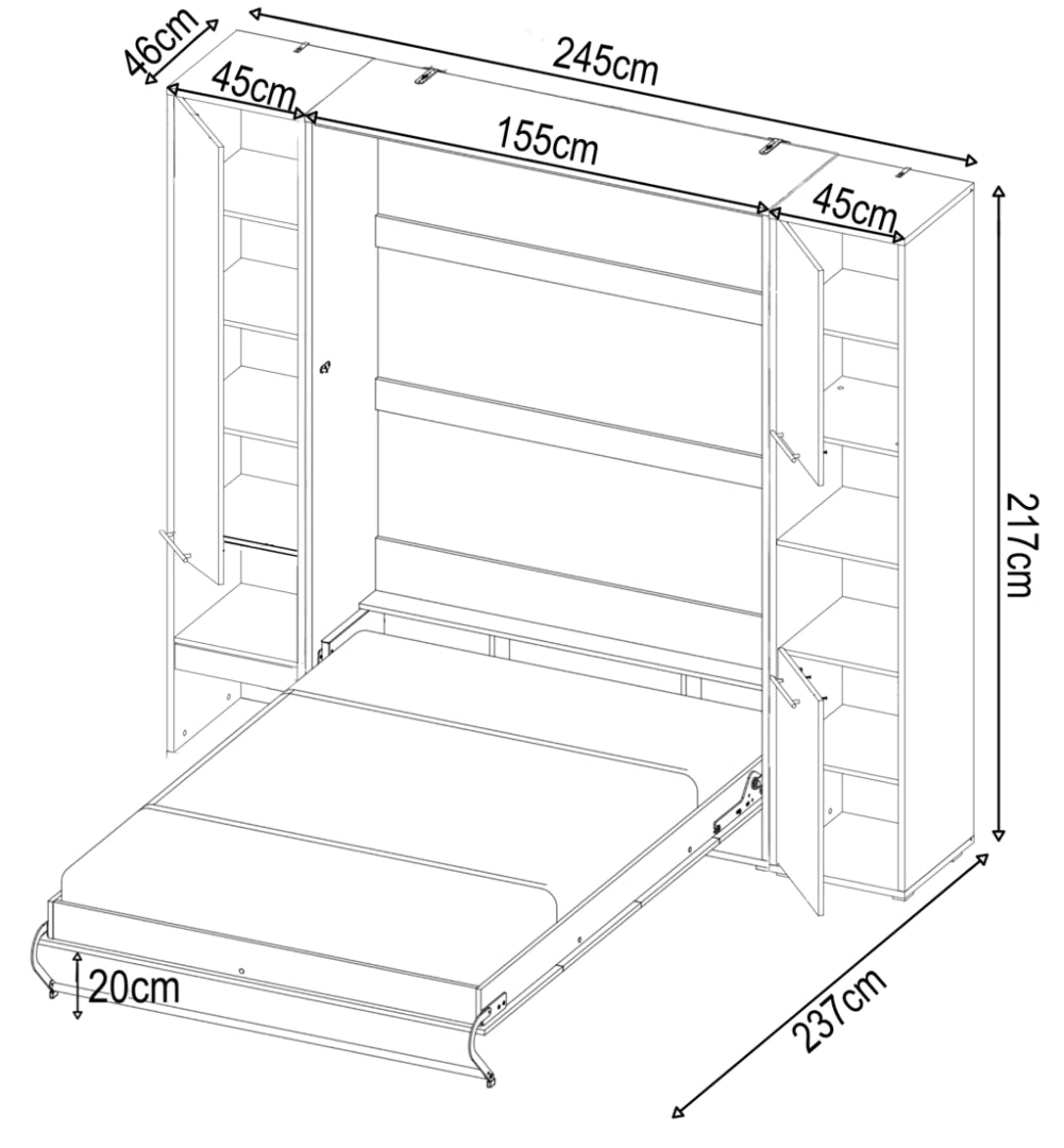 CP-01 Vertical Wall Bed Concept 140cm with Storage Cabinets