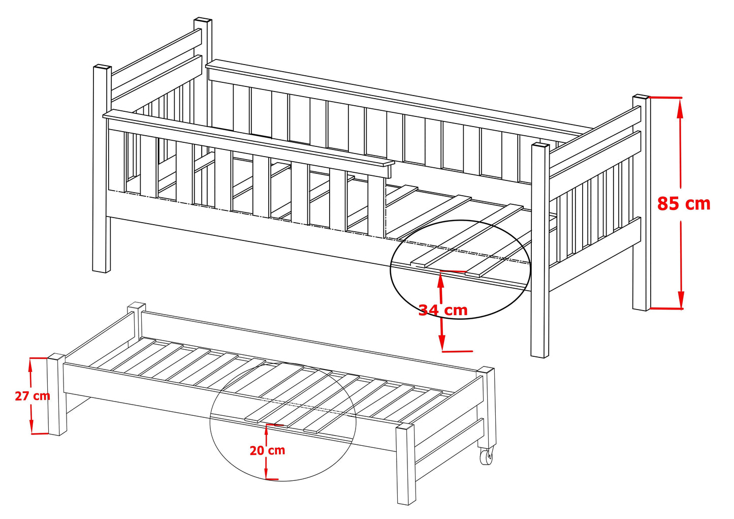 Wooden Bed Dominik with Trundle and Storage