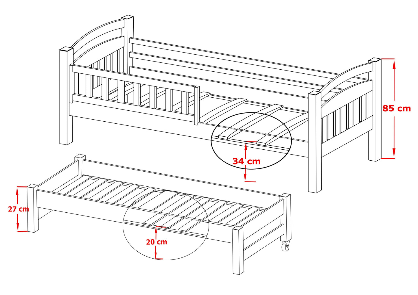 Wooden Bed Galaxy with Trundle and Storage