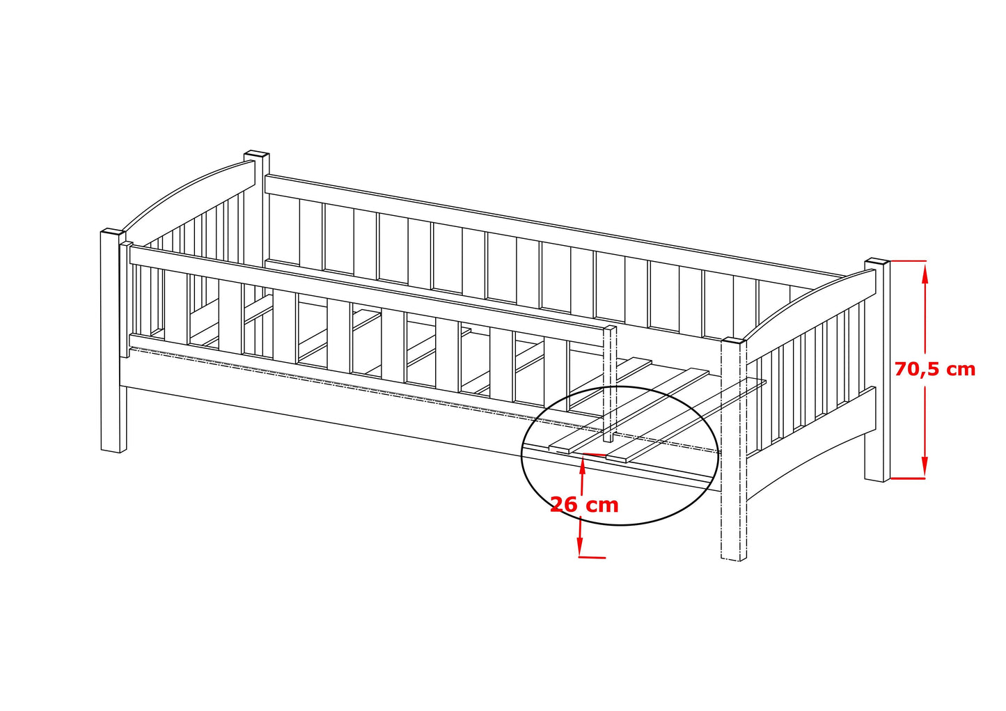 Wooden Single Bed Gucio with Storage