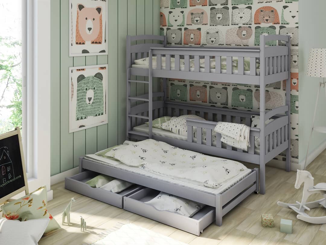 Wooden Bunk Bed Harriet with Trundle and Storage