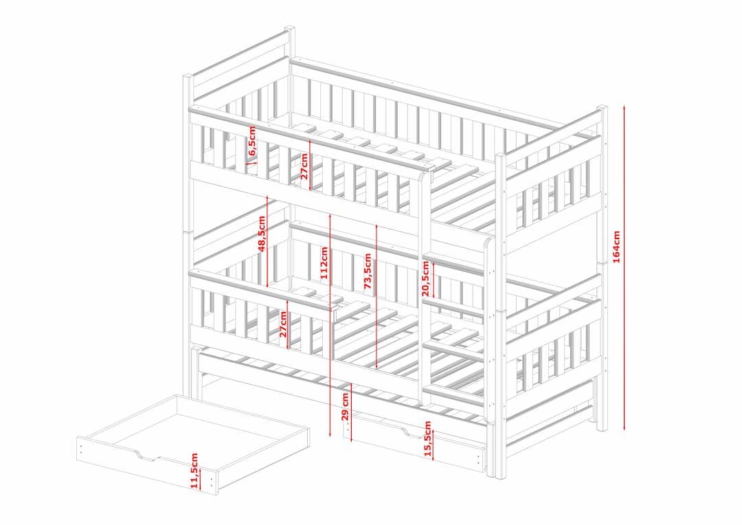 Wooden Bunk Bed Kors with Trundle and Storage