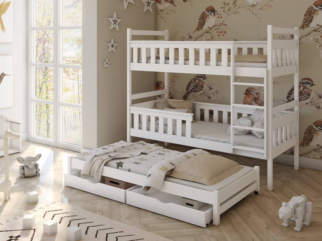 Wooden Bunk Bed Kors with Trundle and Storage