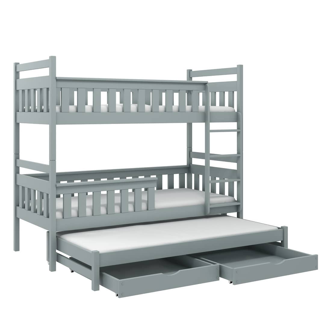 Wooden Bunk Bed Kors with Trundle and Storage