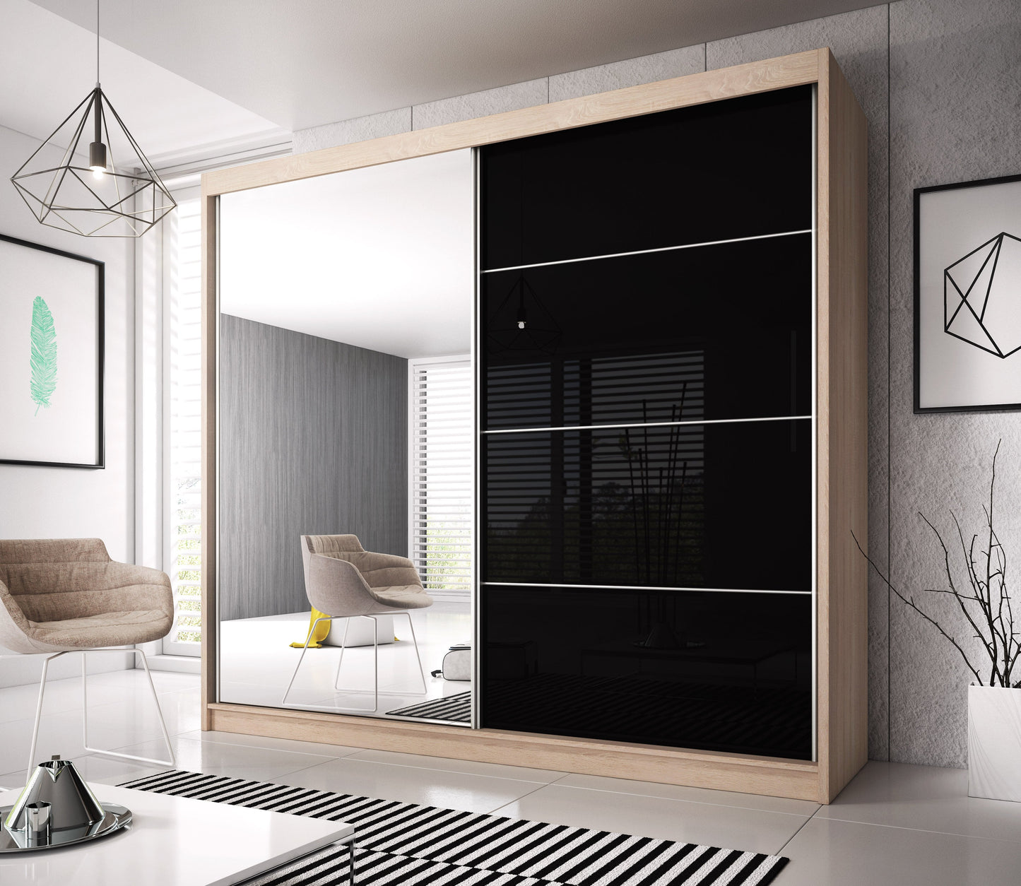 Multi 31 Sliding Mirror Door Wardrobe 203cm