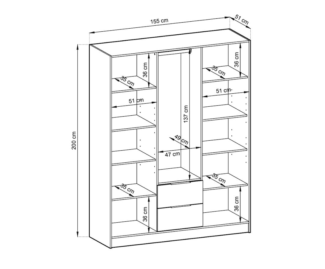 Nelly Hinged Door Wardrobe 155cm [Mirror]