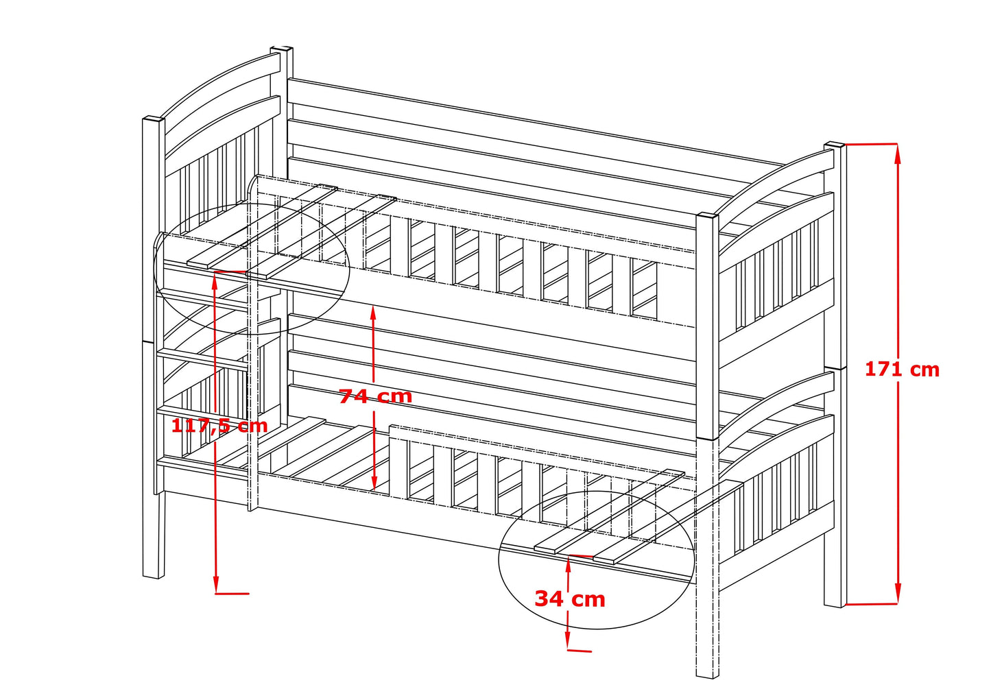 Wooden Bunk Bed Sebus with Storage