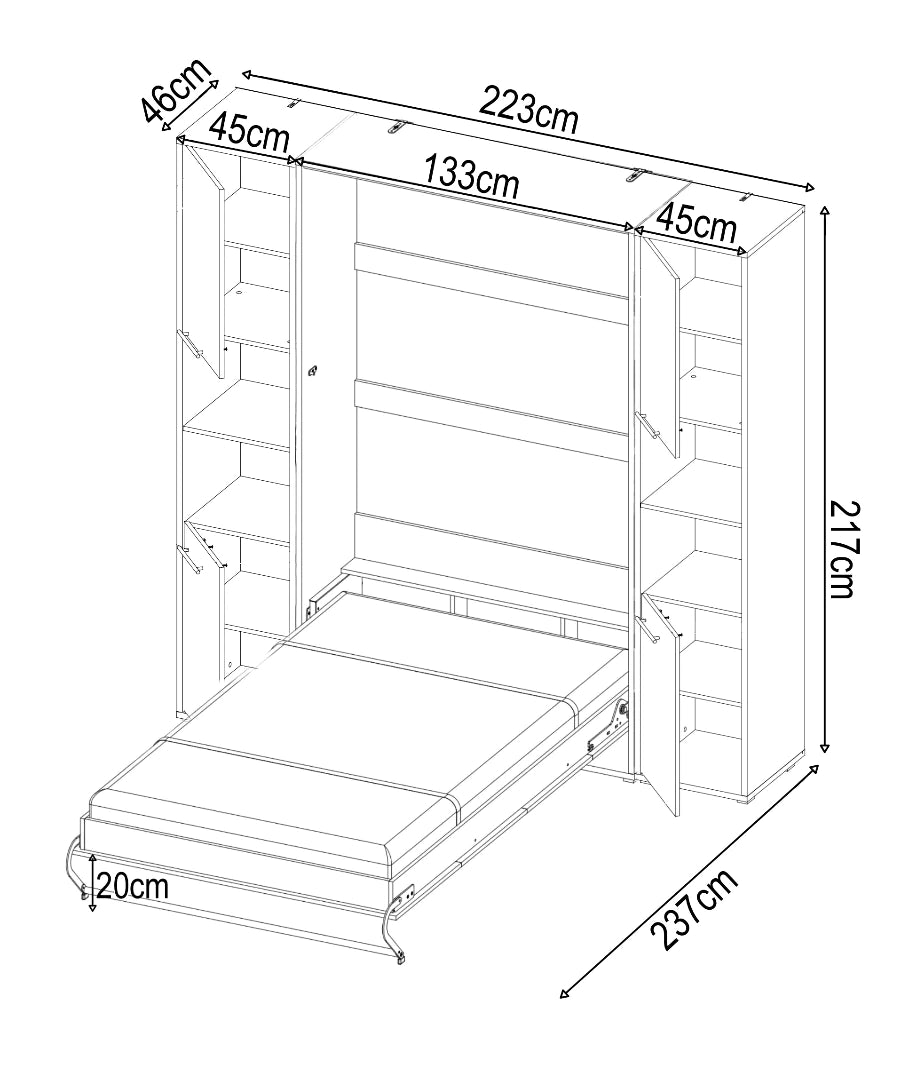 CP-02 Vertical Wall Bed Concept 120cm with Storage Cabinet