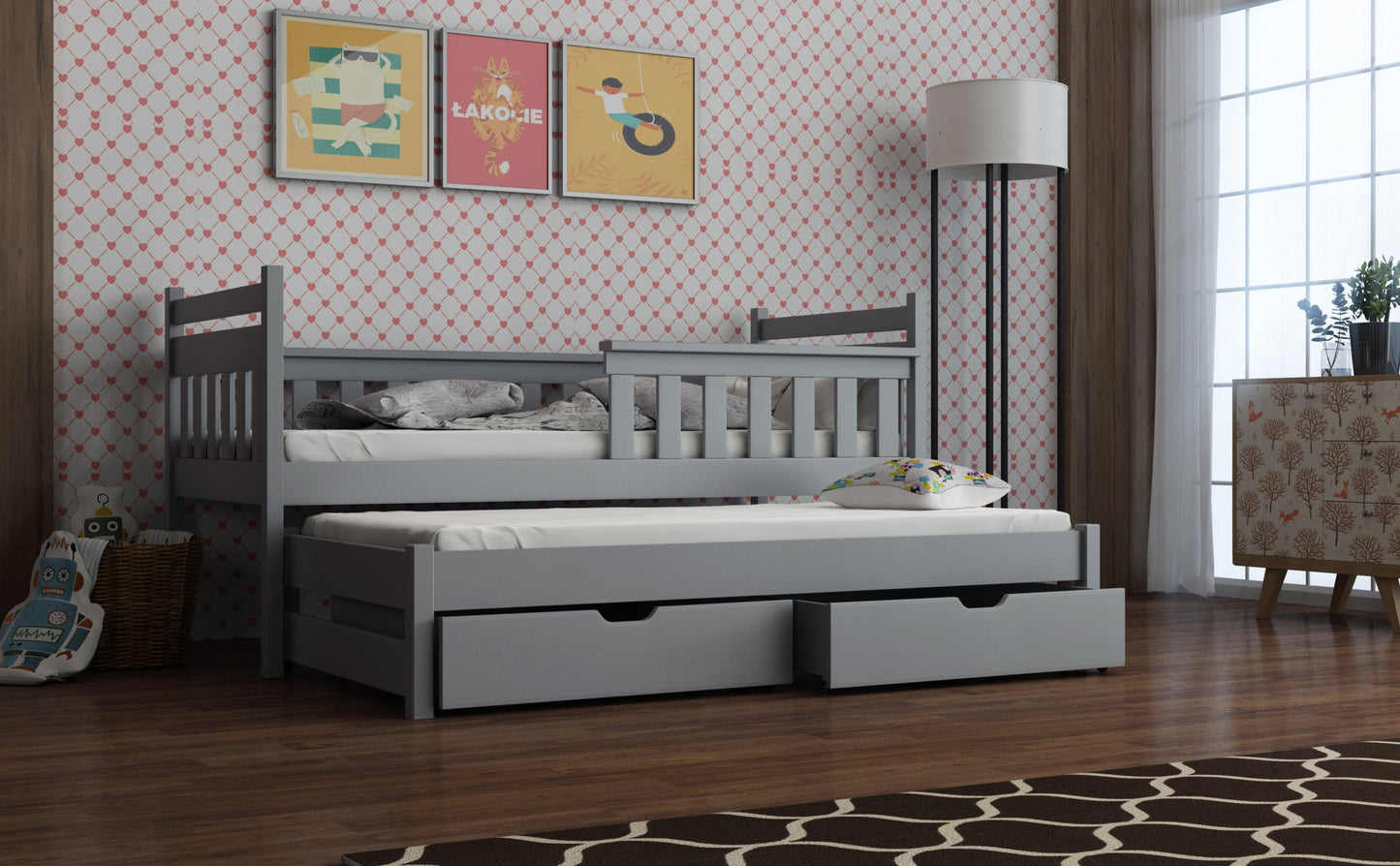 Wooden Bed Dominik with Trundle and Storage