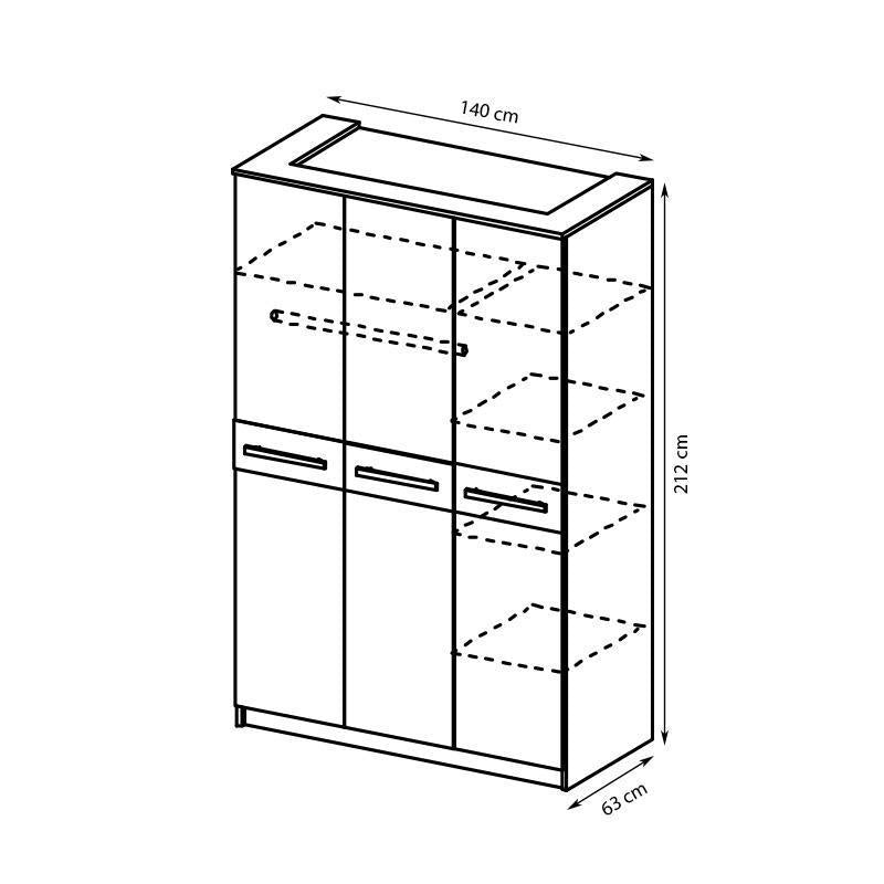 Cremona 3 Door Wardrobe 140cm