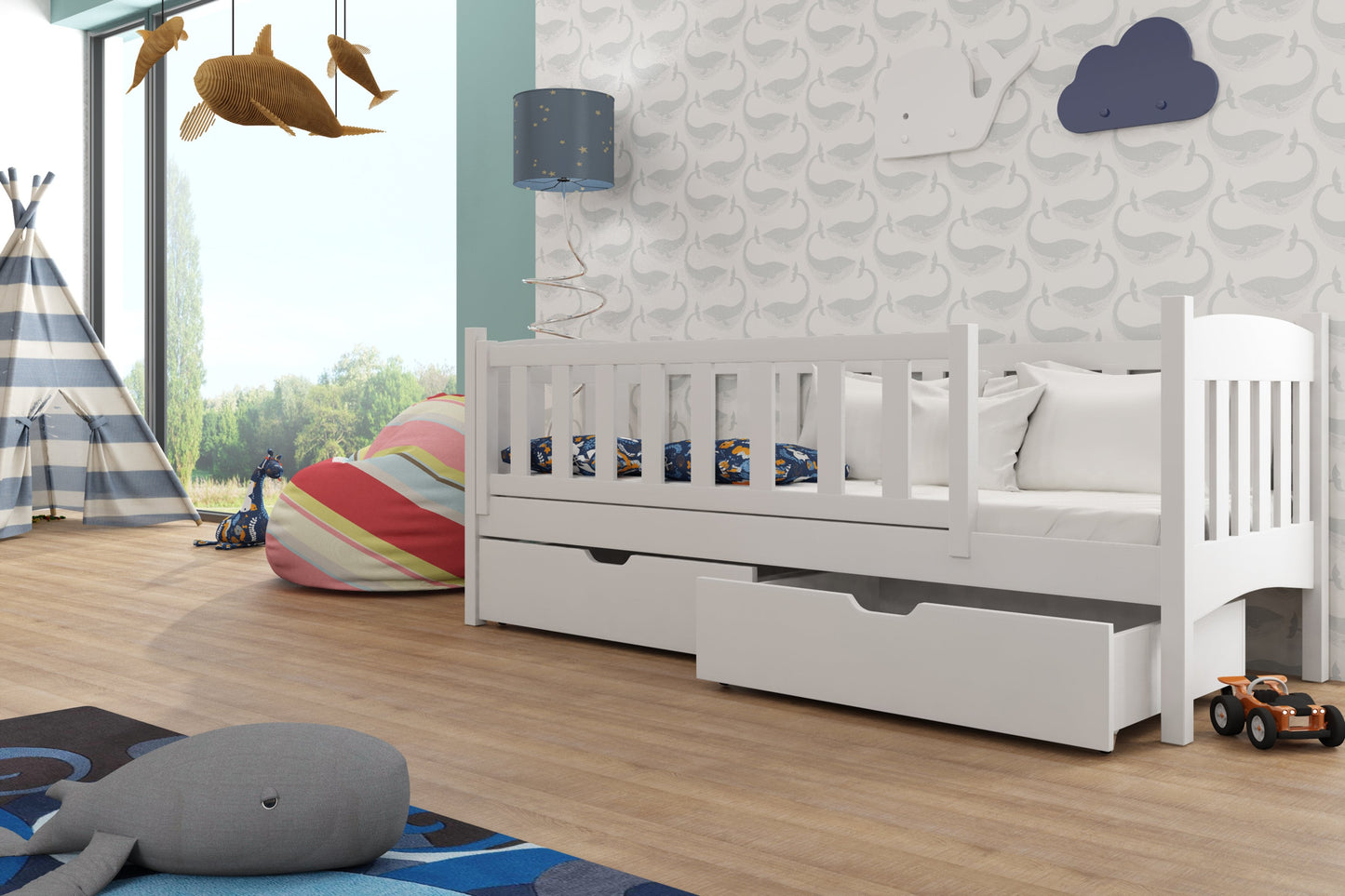 Wooden Single Bed Gucio with Storage