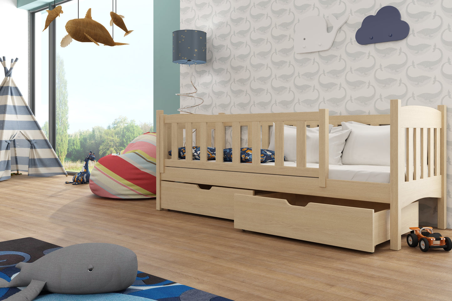 Wooden Single Bed Gucio with Storage